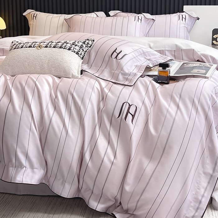 91家纺网 家纺一手货源 找家纺  2025新品A类100支天丝棉夹棉床盖床笠四件套全棉纯棉床单加厚高端数码印花长绒棉床上用品 艾诺-粉