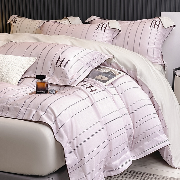 91家纺网 家纺一手货源 找家纺  2025夏季轻奢数码印花A类母婴级天丝棉印花四件套纯棉全棉高端夏季丝滑裸睡长绒棉被套真丝床上用品 艾诺-粉