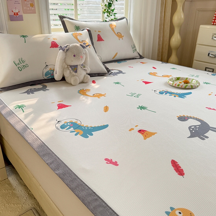 91家纺网 家纺一手货源 找家纺 518家纺 2025新款A类碳光冰丝抗菌凉席【提供买家秀】-单枕套 恐龙家园