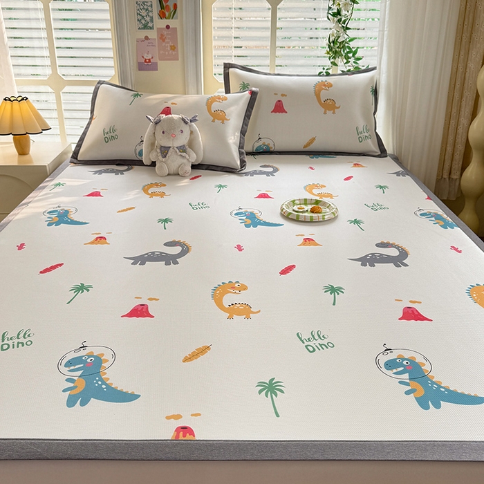 91家纺网 家纺一手货源 找家纺 518家纺 2025新款A类碳光冰丝抗菌凉席【提供买家秀】-单枕套 恐龙家园