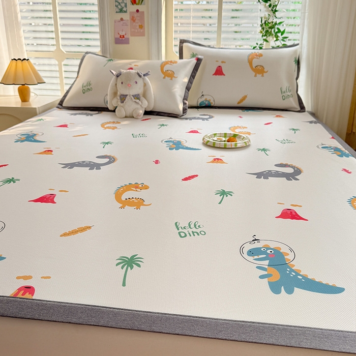 91家纺网 家纺一手货源 找家纺 518家纺 2025新款A类碳光冰丝抗菌凉席【提供买家秀】-单枕套 恐龙家园