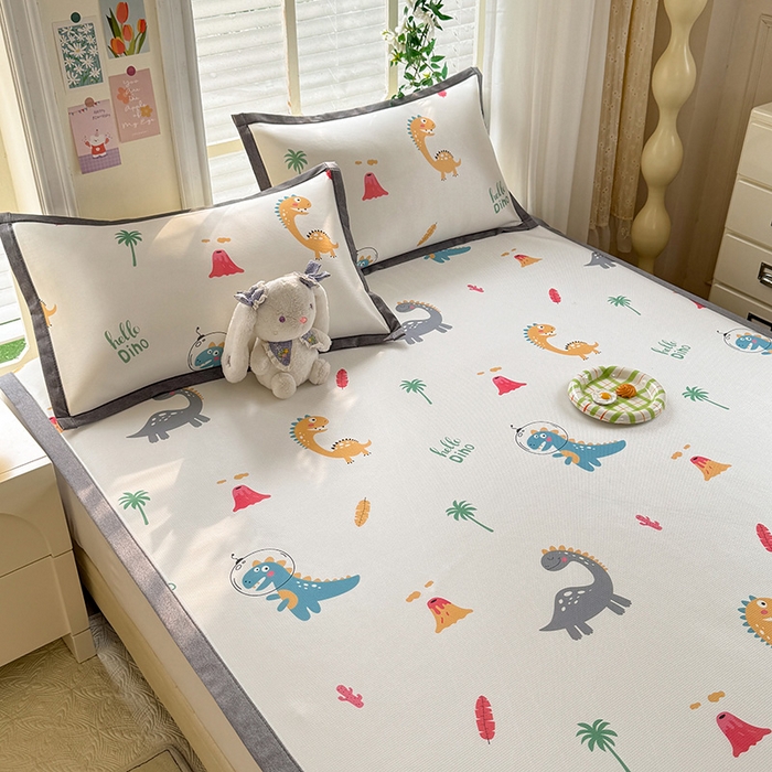 91家纺网 家纺一手货源 找家纺 518家纺 2025新款A类碳光冰丝抗菌凉席【提供买家秀】-单枕套 恐龙家园