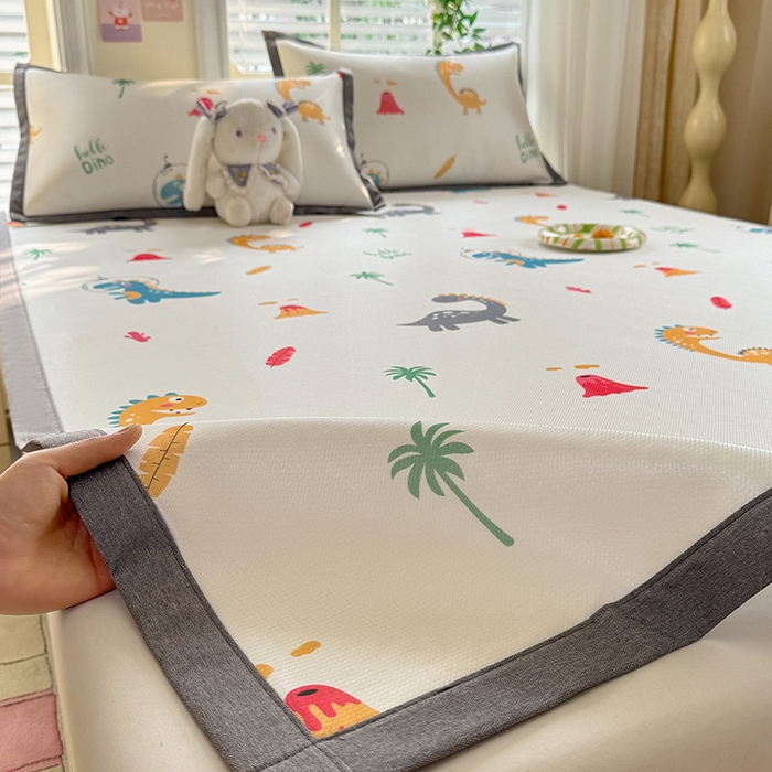 91家纺网 家纺一手货源 找家纺 518家纺 2025新款A类碳光冰丝抗菌凉席【提供买家秀】-单枕套 恐龙家园