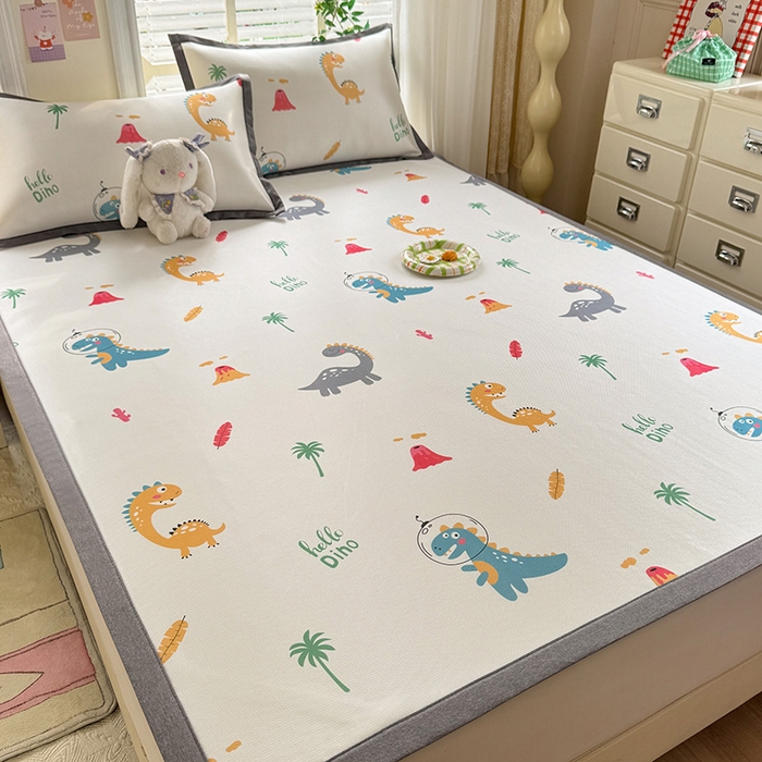 91家纺网 家纺一手货源 找家纺 518家纺 2025新款A类碳光冰丝抗菌凉席【提供买家秀】-单枕套 恐龙家园