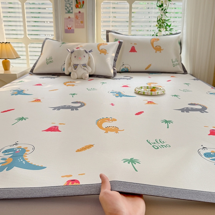 91家纺网 家纺一手货源 找家纺 518家纺 2025新款A类碳光冰丝抗菌凉席【提供买家秀】-单枕套 恐龙家园