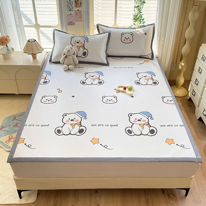 91家纺网 家纺一手货源 找家纺 518家纺 2025新款A类碳光冰丝抗菌凉席【提供买家秀】-单枕套 嘟嘟熊