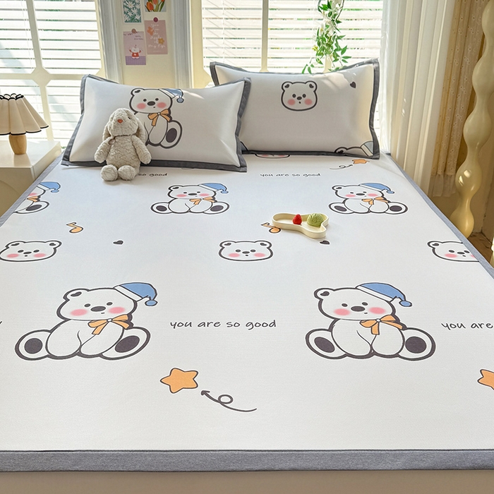 91家纺网 家纺一手货源 找家纺 518家纺 2025新款A类碳光冰丝抗菌凉席【提供买家秀】-单枕套 嘟嘟熊