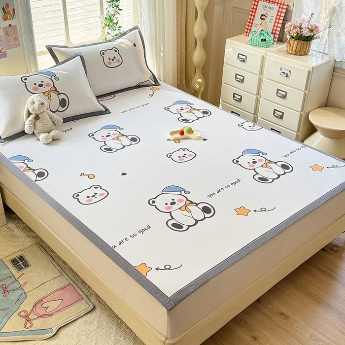 91家纺网 家纺一手货源 找家纺 518家纺 2025新款A类碳光冰丝抗菌凉席【提供买家秀】-单枕套 嘟嘟熊