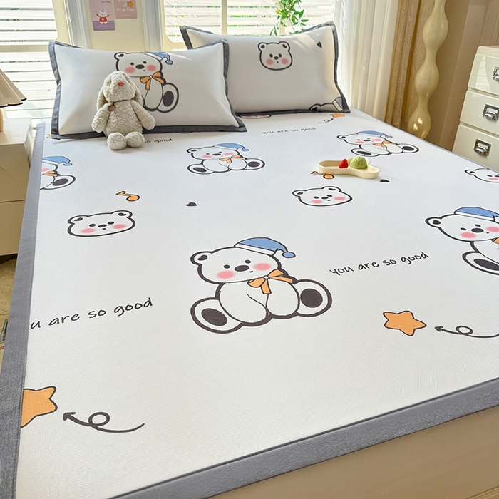 91家纺网 家纺一手货源 找家纺 518家纺 2025新款A类碳光冰丝抗菌凉席【提供买家秀】-单枕套 嘟嘟熊