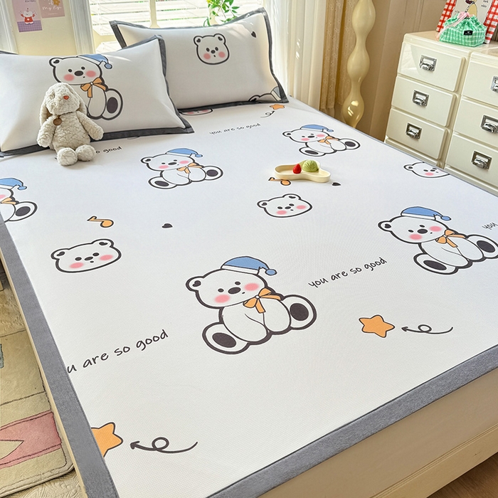 91家纺网 家纺一手货源 找家纺 518家纺 2025新款A类碳光冰丝抗菌凉席【提供买家秀】-单枕套 嘟嘟熊