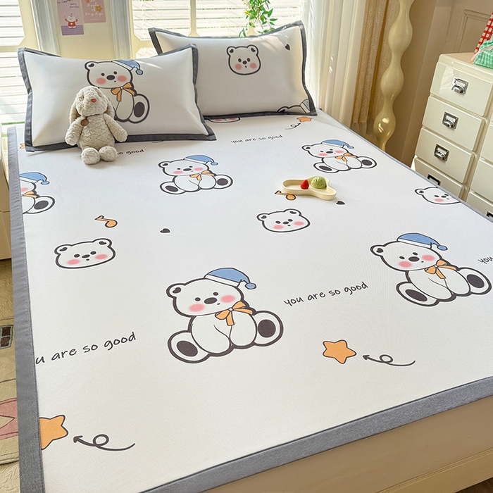 91家纺网 家纺一手货源 找家纺 518家纺 2025新款A类碳光冰丝抗菌凉席【提供买家秀】-单枕套 嘟嘟熊