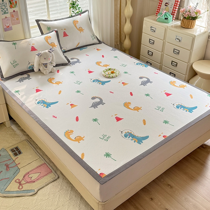 91家纺网 家纺一手货源 找家纺 518家纺 2025新款A类碳光冰丝抗菌凉席【提供买家秀】-单枕套 恐龙家园