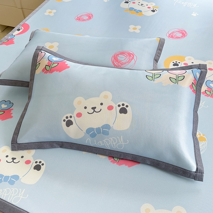 91家纺网 家纺一手货源 找家纺 518家纺 2025新款A类碳光冰丝抗菌凉席【提供买家秀】-单枕套 花朵小熊