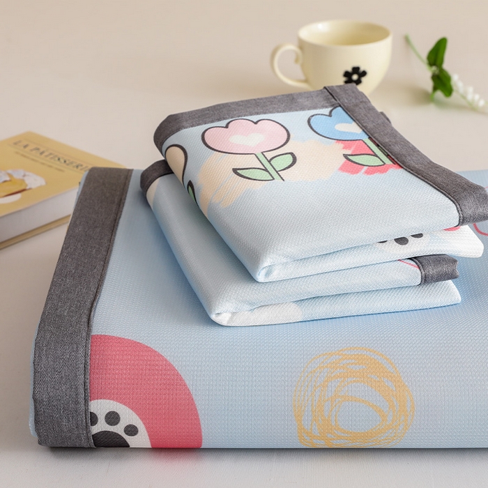 518家纺 2025新款A类碳光冰丝抗菌凉席【提供买家秀】-单枕套 花朵小熊