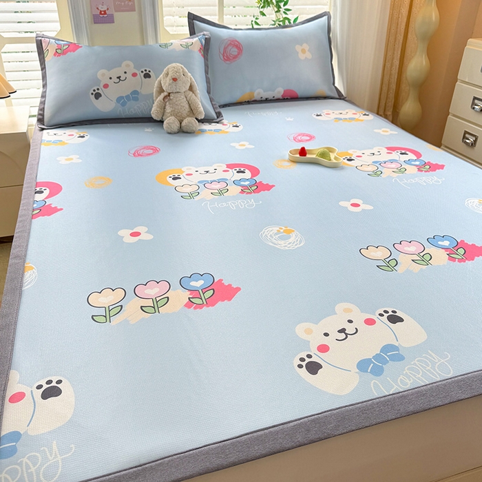 91家纺网 家纺一手货源 找家纺 518家纺 2025新款A类碳光冰丝抗菌凉席【提供买家秀】-单枕套 花朵小熊