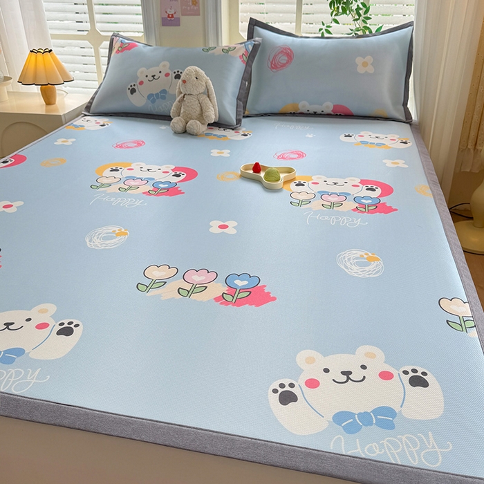 91家纺网 家纺一手货源 找家纺 518家纺 2025新款A类碳光冰丝抗菌凉席【提供买家秀】-单枕套 花朵小熊