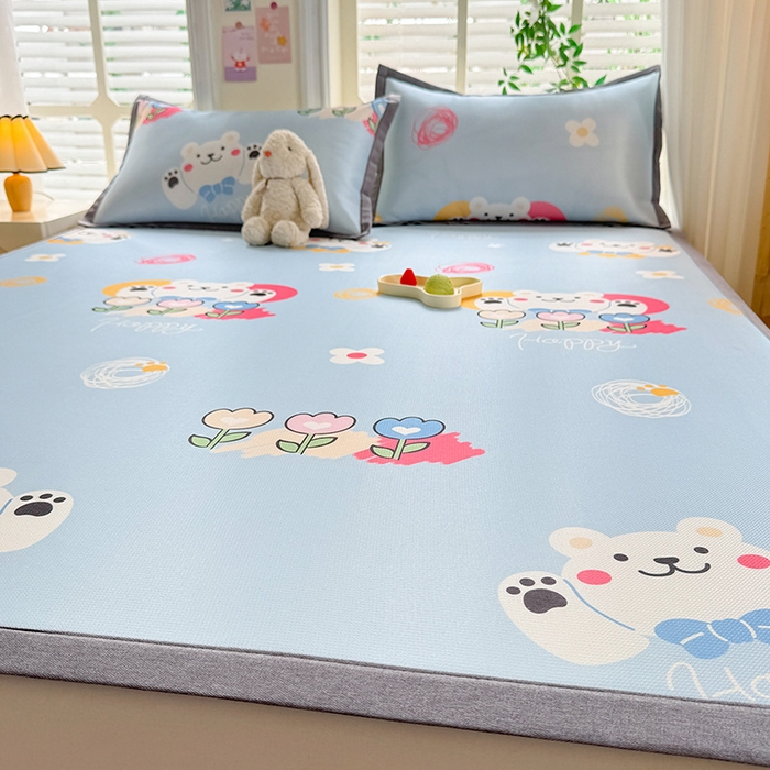 91家纺网 家纺一手货源 找家纺 518家纺 2025新款A类碳光冰丝抗菌凉席【提供买家秀】-单枕套 花朵小熊