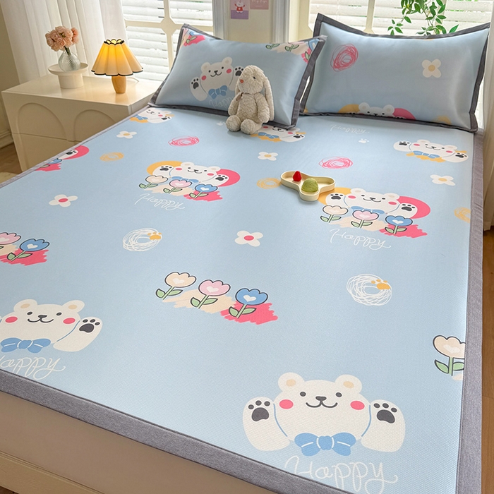 91家纺网 家纺一手货源 找家纺 518家纺 2025新款A类碳光冰丝抗菌凉席【提供买家秀】-单枕套 花朵小熊