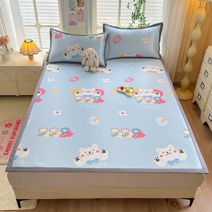 91家纺网 家纺一手货源 找家纺 518家纺 2025新款A类碳光冰丝抗菌凉席【提供买家秀】-单枕套 花朵小熊