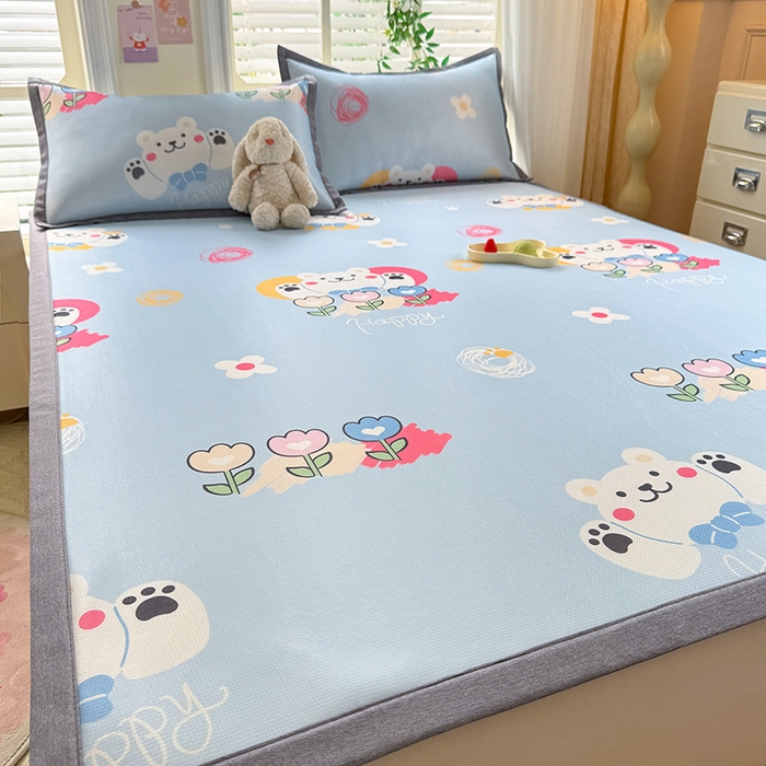 91家纺网 家纺一手货源 找家纺 518家纺 2025新款A类碳光冰丝抗菌凉席【提供买家秀】-单枕套 花朵小熊