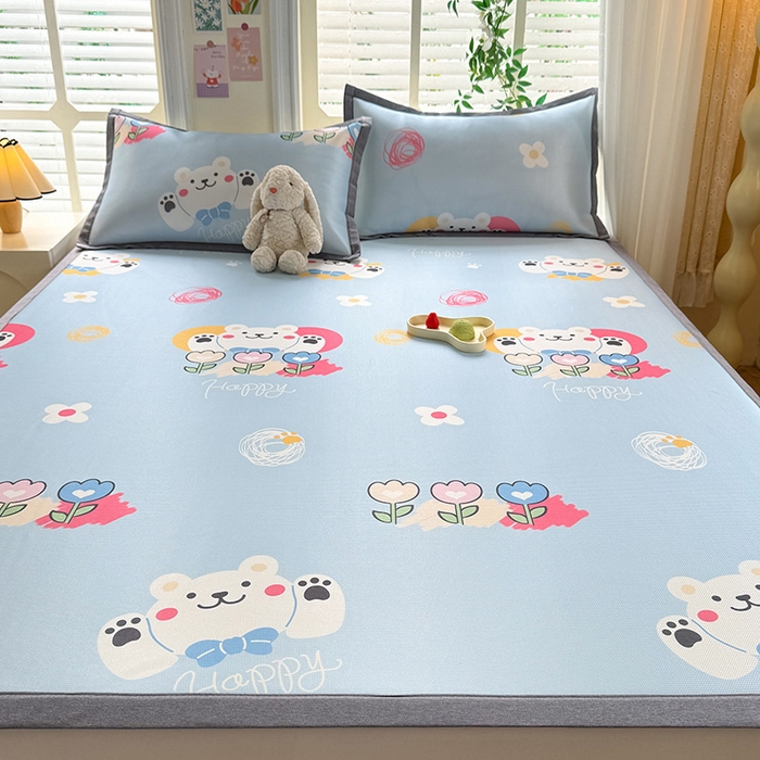 91家纺网 家纺一手货源 找家纺 518家纺 2025新款A类碳光冰丝抗菌凉席【提供买家秀】-单枕套 花朵小熊