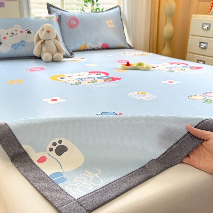 91家纺网 家纺一手货源 找家纺 518家纺 2025新款A类碳光冰丝抗菌凉席【提供买家秀】-单枕套 花朵小熊