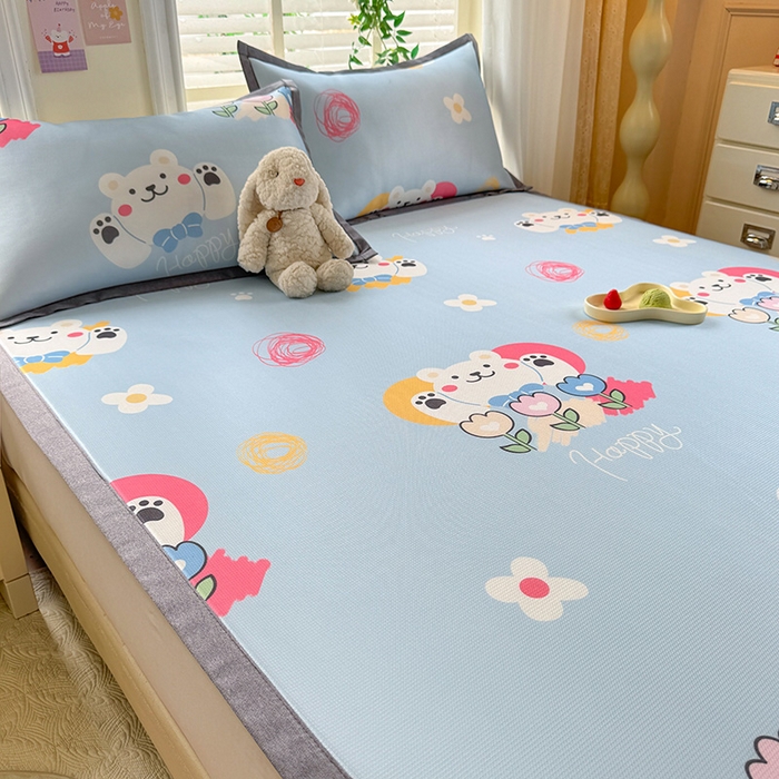 91家纺网 家纺一手货源 找家纺 518家纺 2025新款A类碳光冰丝抗菌凉席【提供买家秀】-单枕套 花朵小熊