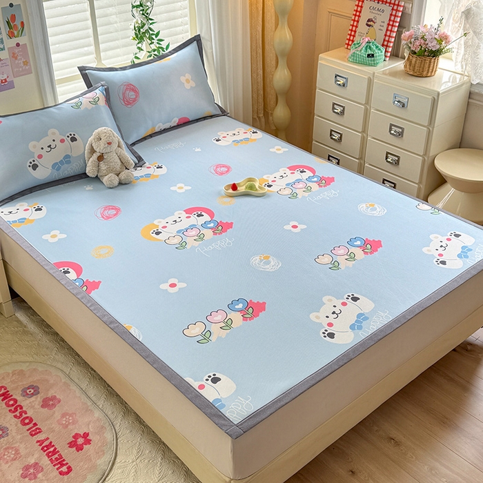 91家纺网 家纺一手货源 找家纺 518家纺 2025新款A类碳光冰丝抗菌凉席【提供买家秀】-单枕套 花朵小熊