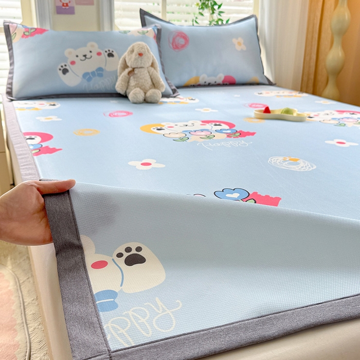 91家纺网 家纺一手货源 找家纺 518家纺 2025新款A类碳光冰丝抗菌凉席【提供买家秀】-单枕套 花朵小熊