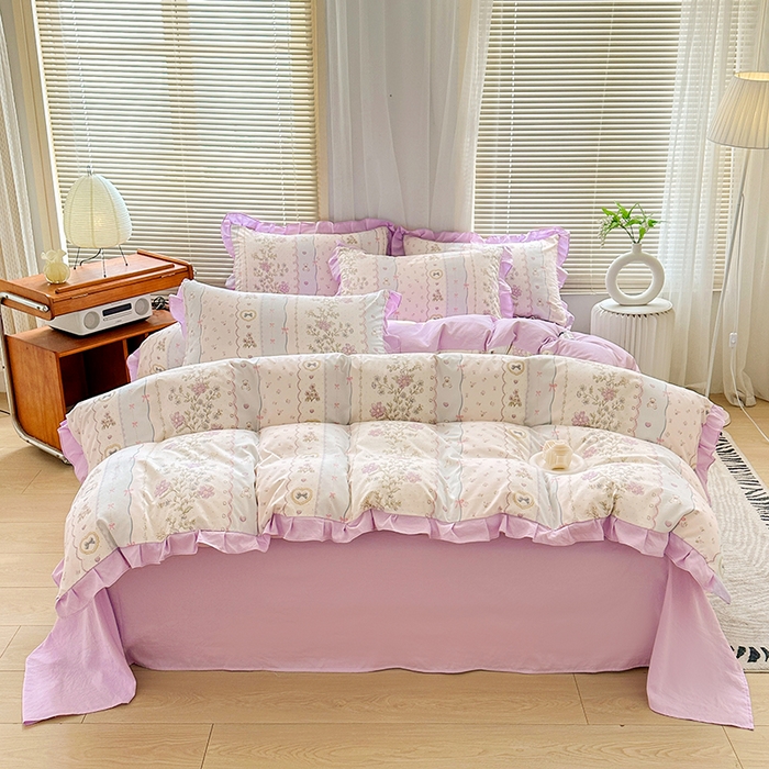 91家纺网 家纺一手货源 找家纺 佳一家纺 2025新款亲肤水洗棉四件套系列 遇见春天