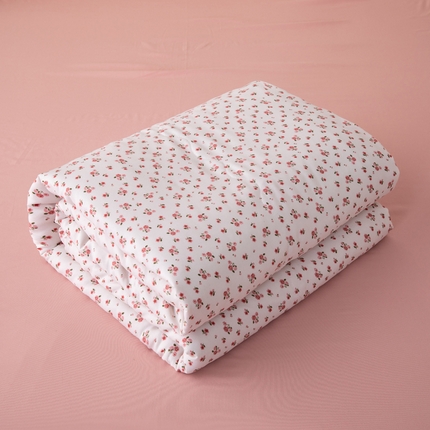 南北家居 2025新款针织棉双层纱夏被四件套 粉色小花