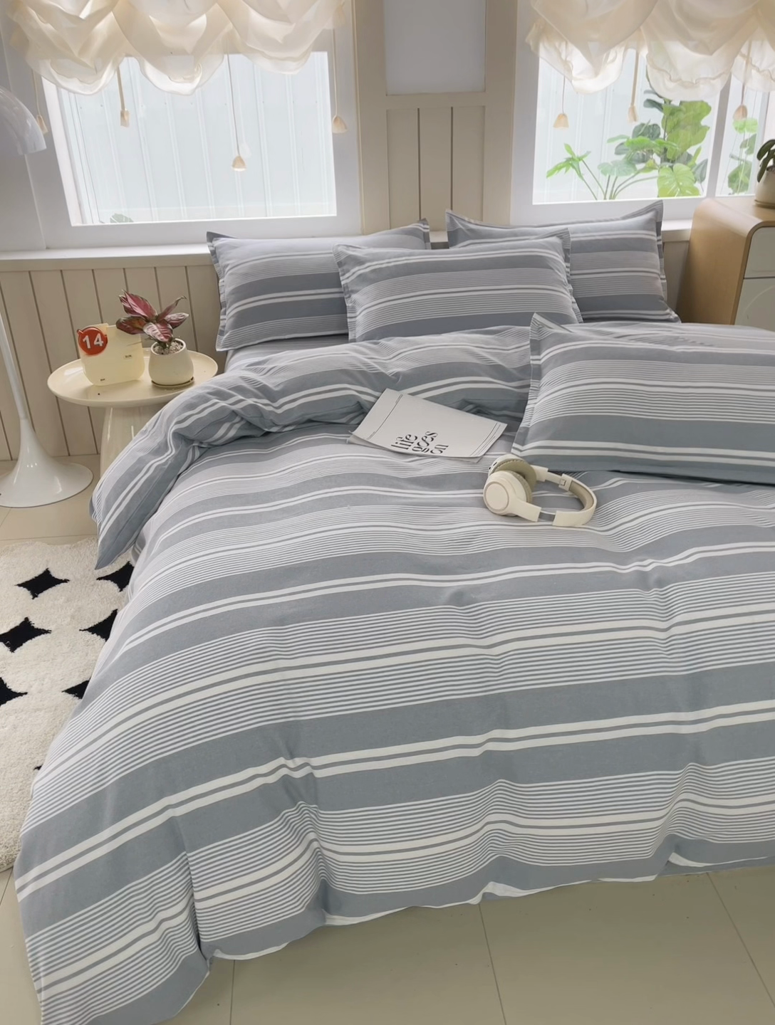 91家纺网 家纺一手货源 找家纺 金泰莱 2025新款色织老粗布四件套全棉四件套纯棉四件套 浅陌