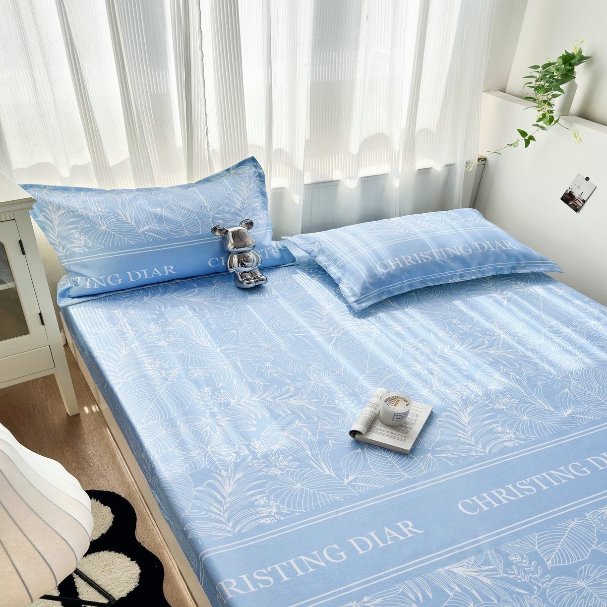 91家纺网 家纺一手货源 找家纺 乐居家纺 2025新款亲肤舒适活性印染水洗冰丝床笠 芳菲-蓝