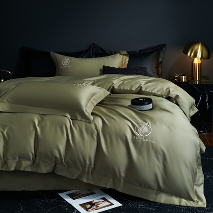 91家纺网 家纺一手货源 找家纺 （总）沃尔居 2025新款纯棉全棉四件套纯棉长绒棉四件套刺绣绣花纯色贡缎床笠款高端礼盒装