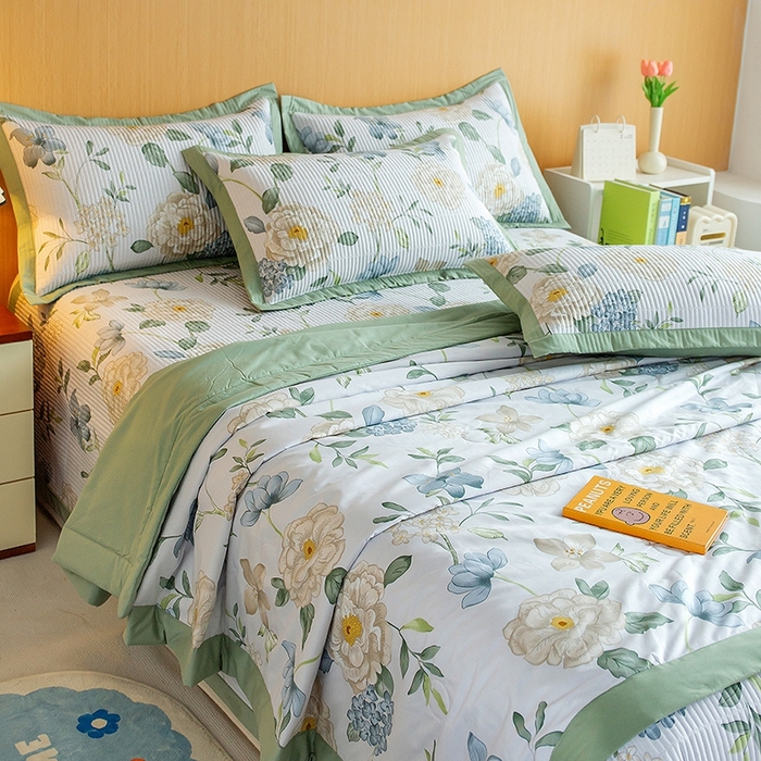 91家纺网 家纺一手货源 找家纺 晨晨家纺2025新款双面全棉床盖款三件套 清新悦语