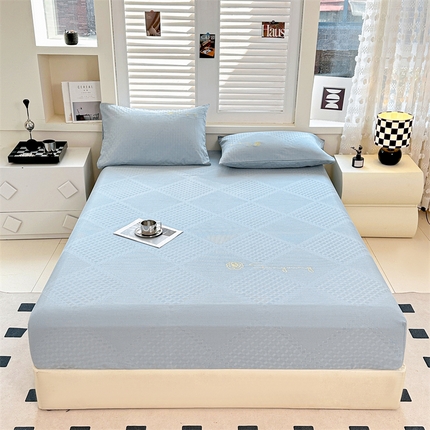 曼町家居 2025新款全棉华夫格床笠 云水蓝