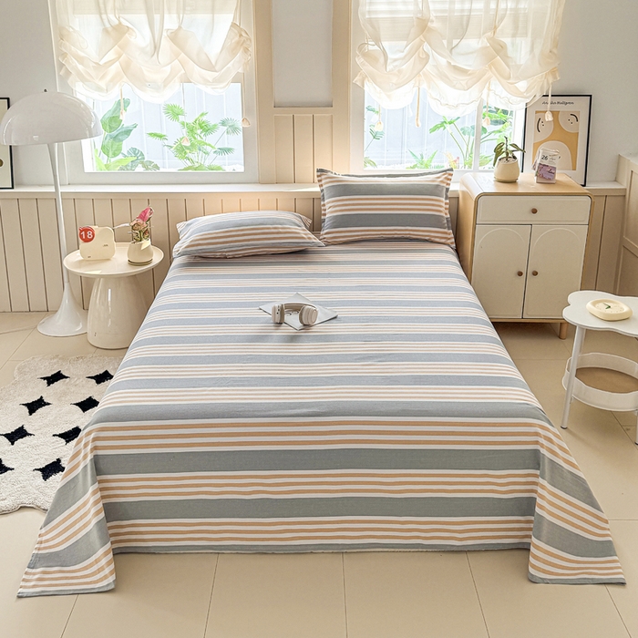 91家纺网 家纺一手货源 找家纺 金泰莱 2025新款色织老粗布床单老粗布凉席三件套 迟暮