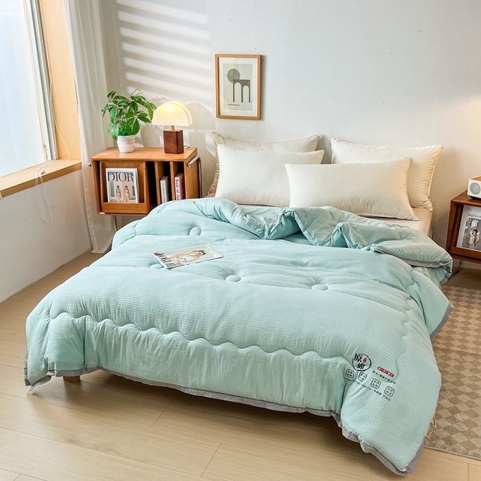 91家纺网 家纺一手货源 找家纺 百花王2025新款泡泡棉纯色简约升级款大豆被子被芯 原棉大豆被泡泡升级款 -墨绿色