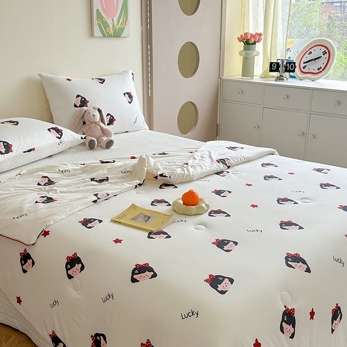 91家纺网 家纺一手货源 找家纺 麦伦家居 2025新款云柔针织棉大豆夏凉被 蝴蝶结女孩