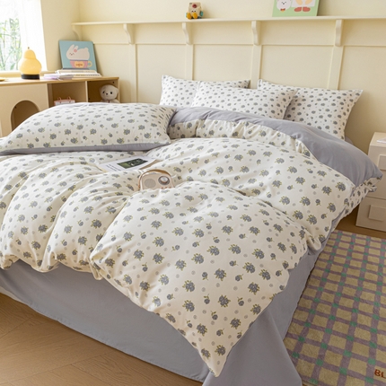 91家纺网 家纺一手货源 找家纺 南北家居 2025新款A类宝宝棉双层纱系列四件套-普通款 紫薇