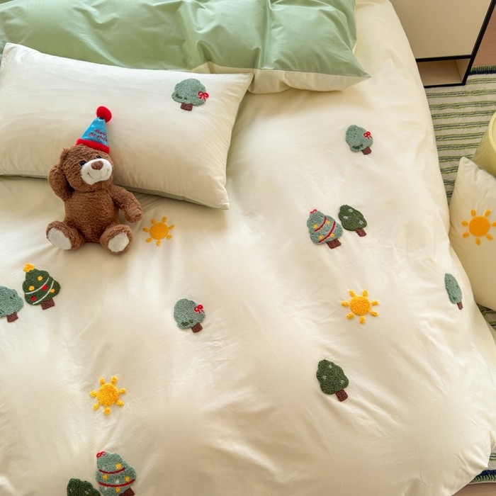 91家纺网 家纺一手货源 找家纺 如意朵2025新款全棉毛巾绣四件套 美好时光