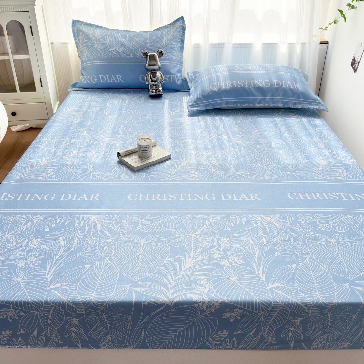 91家纺网 家纺一手货源 找家纺 乐居家纺 2025新款亲肤舒适活性印染水洗冰丝床笠 芳菲-蓝