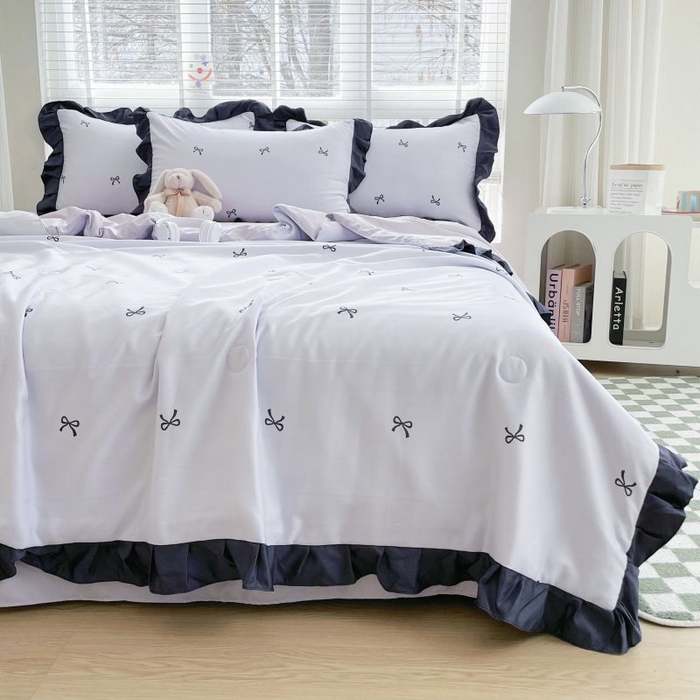 91家纺网 家纺一手货源 找家纺 绣女坊  2025新款水洗天丝夏被四件套 紫色蝴蝶结