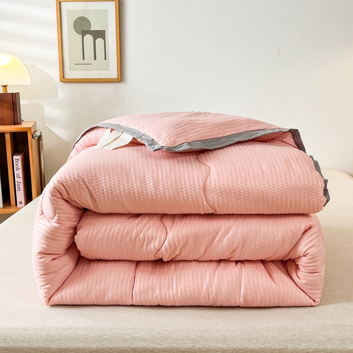 91家纺网 家纺一手货源 找家纺 百花王2025新款泡泡棉纯色简约升级款大豆被子被芯 原棉大豆被泡泡升级款 -粉色