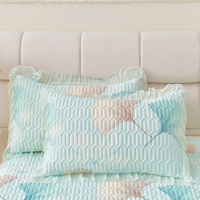 91家纺网 家纺一手货源 找家纺 畅畅家纺 2025新款夏季凉感丝印花足球花凉席夏被夏凉被空调被四件套 足球花-银杏叶