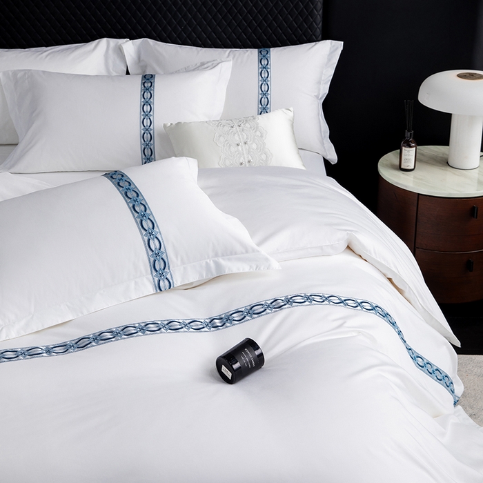 91家纺网 家纺一手货源 找家纺 优必恩 2025新款高支高密民宿酒店织带款四件套套件 兴隆