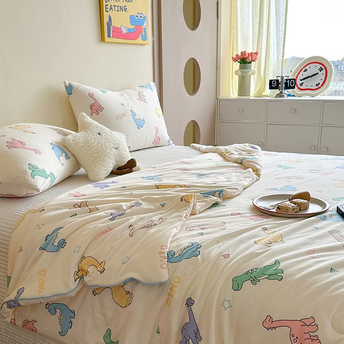 91家纺网 家纺一手货源 找家纺 麦伦家居 2025新款云柔针织棉大豆夏凉被 七彩恐龙