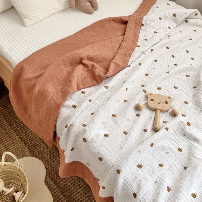 91家纺网 家纺一手货源 找家纺 BOSS 2025新款全棉纯棉皱皱纱儿童盖毯夏被  幼儿园夏被夏凉被空调被 小蘑菇