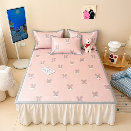 91家纺网 家纺一手货源 找家纺 典曼家纺 2025春夏新款250D冰丝宽边圆网冰丝凉席席子 邂逅