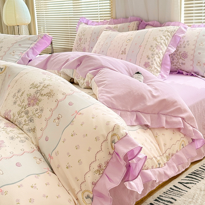 91家纺网 家纺一手货源 找家纺 佳一家纺 2025新款亲肤水洗棉四件套系列 遇见春天